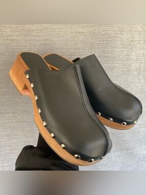 MANGO leather studded clogs black